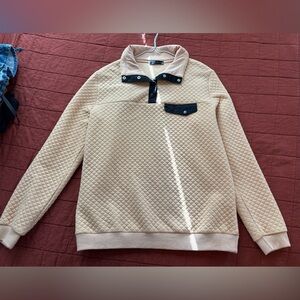 Women’s  Beige Quilted Sweater with button neck